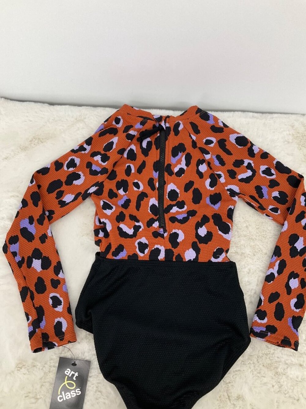 Art Class size Medium (8) Girls Leopard Print One-Piece Swimsuit: Black, Purple, - Picture 5 of 6